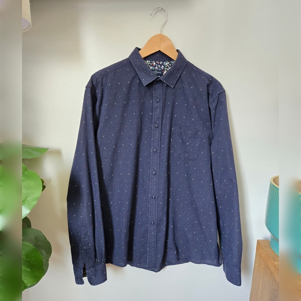 Men's Rue Saint-Patrick Montreal Navy Micro Dot Long Sleeve Button-Down Shirt